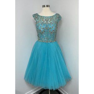 Sherri Hill Prom Dress Turquoise Blue Beaded Altered Size 10